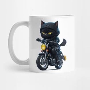 Funny Cute Black Cat Riding Motorcycle Mug